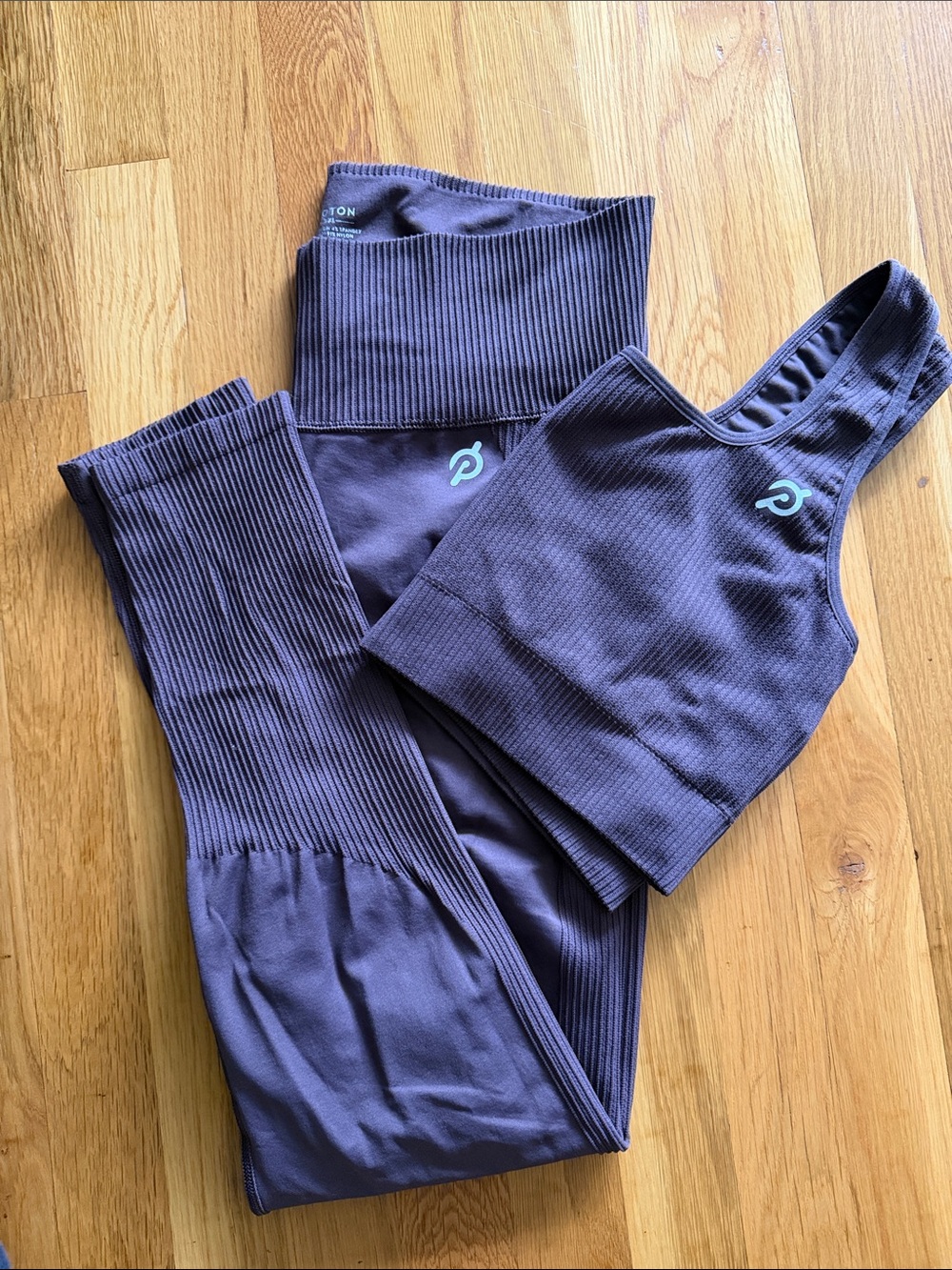 Peloton Deep Plum Ribbed Leggings & Sports Bra Set